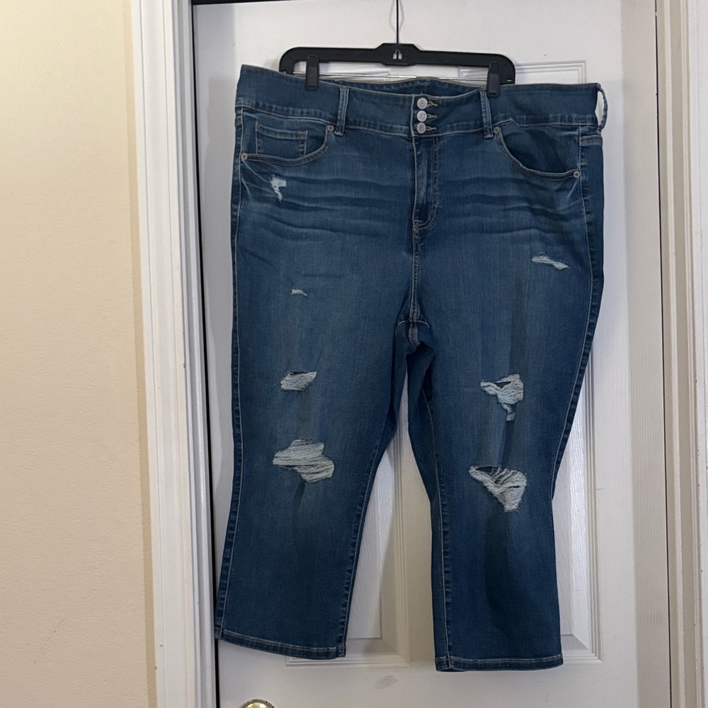 Torrid Blue Distressed Crop Jeans